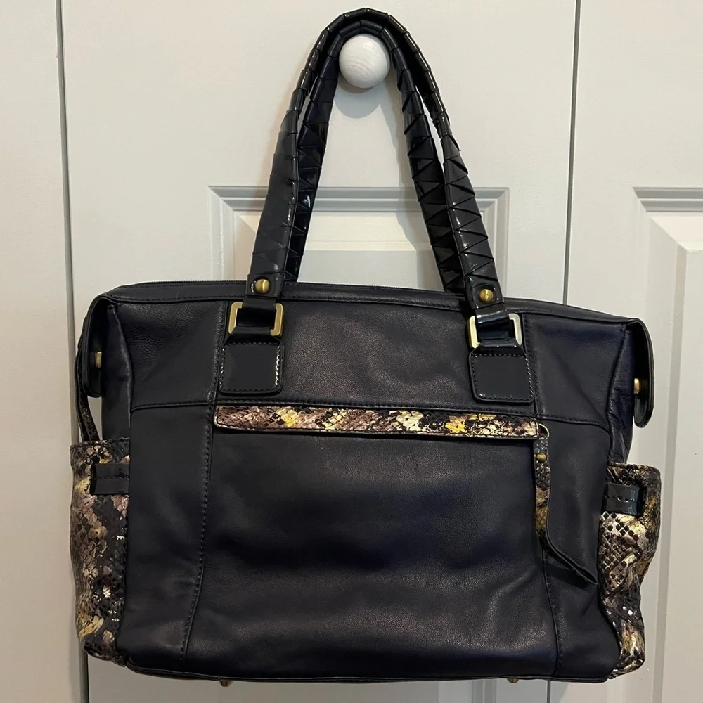 Sharif 1827 navy blue with gold snake skin leather handbag